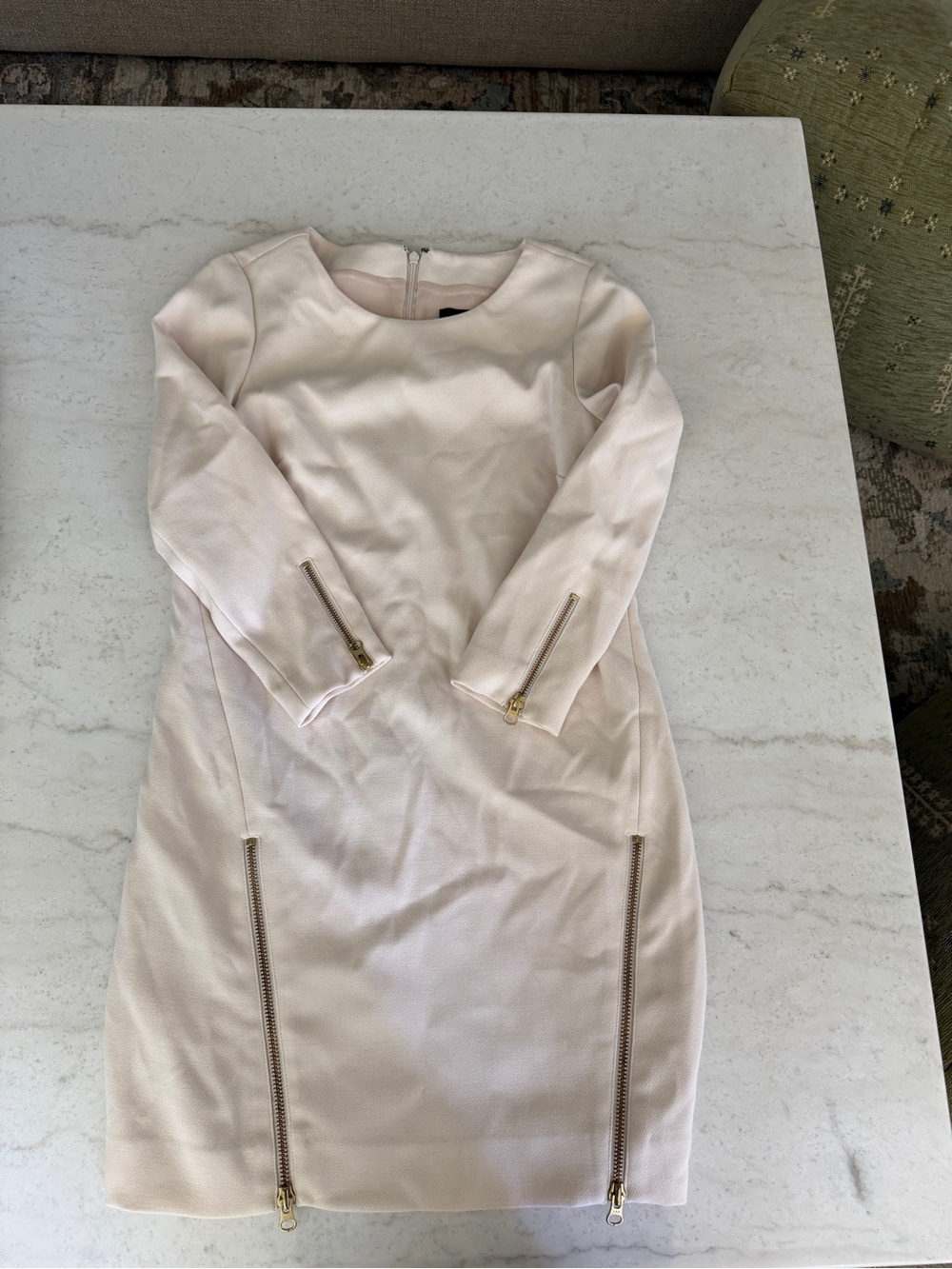 J. Crew Cream Long-Sleeve Sheath Dress with Gold Zippers